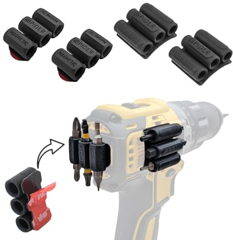 Spider Tool Holster - BitGripper Variety Bundle - 2 BitGripper v2 + 2 Magnetic BitGripper - High Strength 3M Adhesive Drill Add-On with Three Built-in Magnets for Easy Access to Six Driver Bits