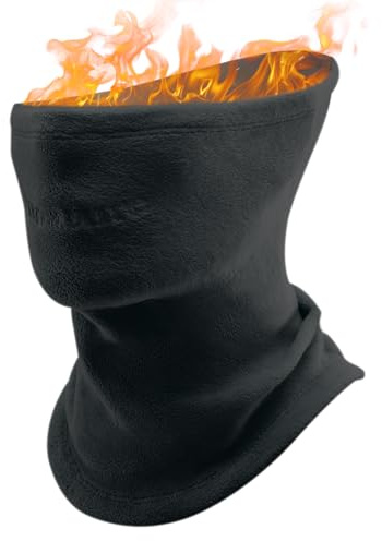 Qunature Cache Cou Polaire Réversible Épais Hiver Foulard Élastique Masque Écharpe Femme Homme Sous Casque Durable Ski Patinage Vélo Randonnée Escalade Pêche Nylon M Noir
