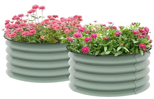 Outsunny Steel Raised Beds for Garden Set of 2, Outdoor Elevated Planter Box with Safety Edging, Easy-to-assemble Stock Tank for Growing Flowers, Herbs and Vegetables, Green