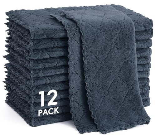 Moosfor Reinigungstücher Mikrofasertücher Waschbar Putzlappen Mikrofaser Weiche Fusselfrei Geschirrtücher Lappen Küchentücher, 12 Stück, 25x25 cm, Dunkelgrau