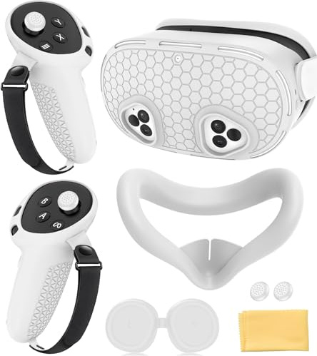 Set custodia in silicone compatibile con accessori Meta Quest 3S, protezione VR, protezione per il viso, maniglie del controller, custodia frontale per auricolare e custodia per obiettivo per