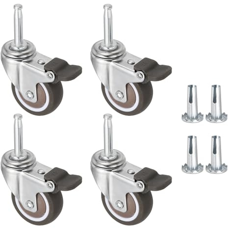 PATIKIL 2 Ruedas Giratorias Con Frenos Juego De 4 Ruedas Con Vástago Roscado De 5/16 (8mm) De Diámetro Ruedas De TPE Capacidad De Carga Total 179Lbs Con Soportes Para Carro De Muebles
