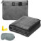 Reisedecke Flugzeug, Verwandlungskissen 2 in 1, 127x152cm Reisedecke Ultraleicht Warm, Reise Gadgets mit Schlafmaske und Ohrstöpsel,Tragbare Verwandlungskissen für Geschäftsreisen,Büros, Reisen(Grau)