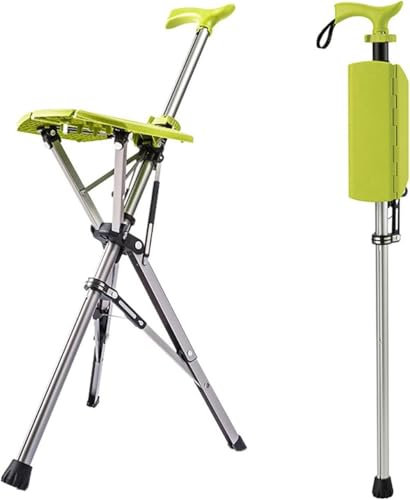 Bastón plegable de 3 patas con asiento, taburete de bastón portátil, silla de bastón plegable con capacidad de 400 libras, altura ajustable para hombres mayores, personas discapacitadas y convalecie
