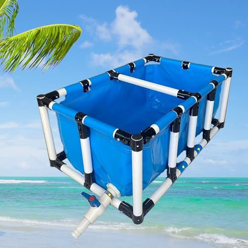 Pounjsd Bassin Poisson Exterieur Jardin, Bassin D'éTang à Poisson en Toile, Aquarium D Etang Koi, éTang à Poissons en Toile Hors Sol, Piscine Hors Sol pour L'Irrigation du Jardin, 1.5 * 1 * 0.8m Bleu