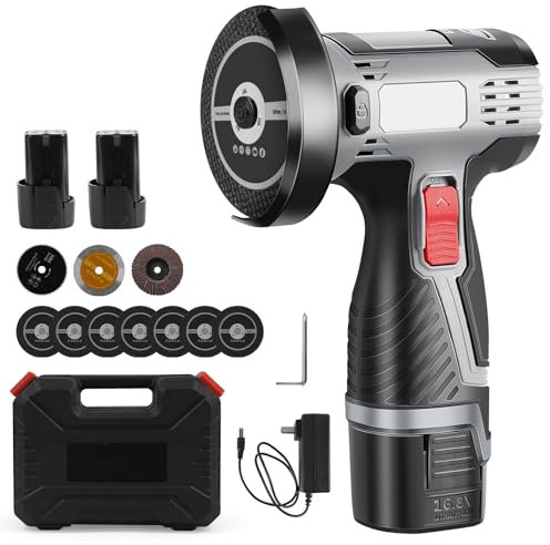 WingFly Mini amoladora angular, amoladora angular inalámbrica de 16.8 V con 2 baterías de 28000 RPM, con 7 discos de corte, herramienta de molienda eléctrica de 76 mm