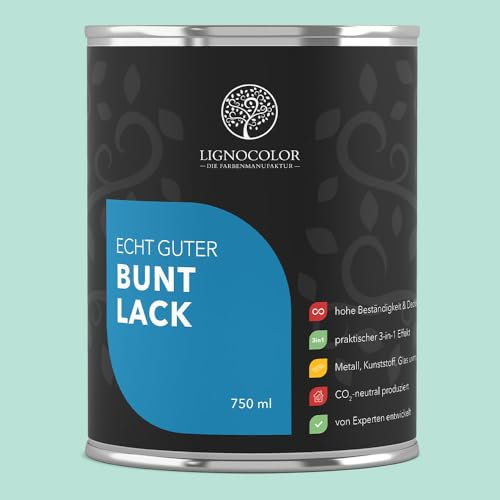 Lignocolor Buntlack matt (750 ml, Mint) | hochbeständiger Lack für Holz, Metall, Kunststoff & Kinderspielzeug