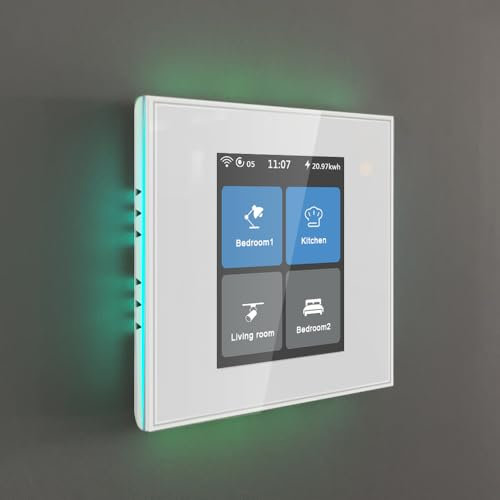 LANBON L8 LCD 4 Gang Smart Light Switch, Touch Screen Tuya Smart Life 2.4GHz WiFi Wall Switch Works with Alexa & Google Home, No Hub Needed, No Dim, White Glass Panel, (Neutral Wire Required) L8-HS4