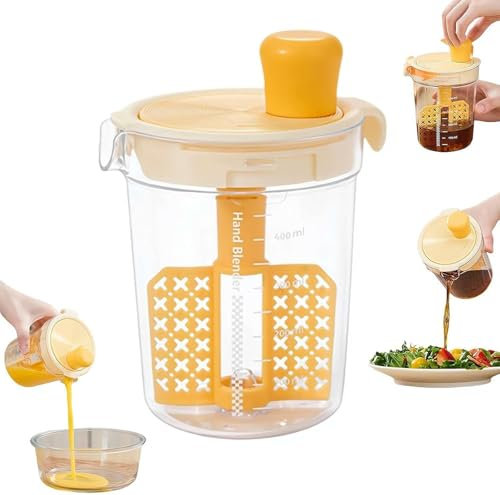 Botella mezcladora de aderezo de ensalada de 13 onzas con asa, botella de aderezo de ensalada a prueba de fugas, mezclador multiusos para hogares, cantinas y cocinas (amarillo)