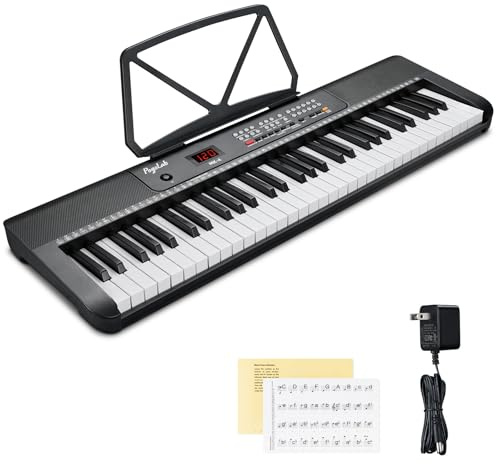 POGOLAB 61 Keys Compact Keyboard Piano, Multi-Function Electronic Piano with 255 Sounds, 255 Rhythms, 24 Demos, Includes Sheet Music Stand, Note Stickers & Power Supply, Gift for Beginners, Black
