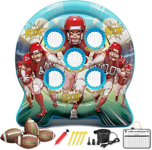 6Ft Inflatable Football Target Toss Game - Giant Outdoor Carnival Party Games for Backyard & Tailgate - Arcade Sports Toy with Electric Pump - 4 Easy-Grip Balls Gifts for Boys 3 4 5 6 7 8-12 Year Old