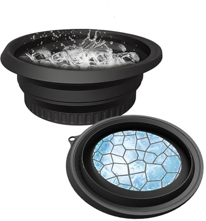 Dlyaua Face Bowl for Ice with Built-in Ice Tray – Collapsible Silicone Facial Ice Bath Bowl for Cold Plunge Therapy Skin Tightening Acne Relief – Portable Spa Tool for Home Black