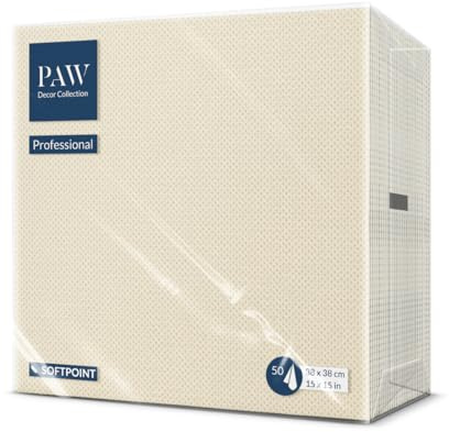 PAW - Tovaglioli Soft Point (38 x 38 cm) | 50 Tovaglioli per Gastronomia | Morbidi e Resistenti | Ideali per l'uso Quotidiano, Pub e Bar | Champagne