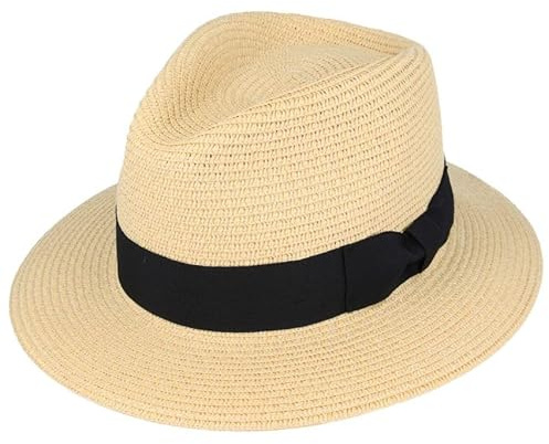viz-uk wear Unisex Panama Fedora Hat, Crushable, Foldable, Black Band, S-XL (55-61 cm), Paper-Straw, Beach, Summer, Travel