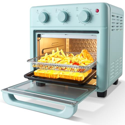 Novaspark Air Fryer Toaster Oven Combo, Retro Convection Oven Countertop,16QT Small Toaster Oven, 4-slices or 9 Pizza,Bake,Toast,Broil, Air Fry, Rapid Heating Mini Conventional Oven, Non-Stick, Blue