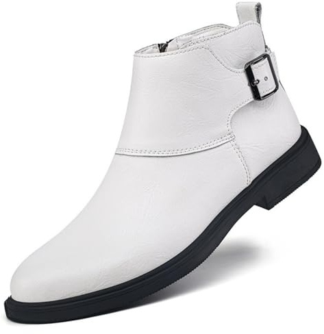 ANUFER Uomo Bello Cerniera Laterale Stivaletti Pelle Spaccata Gambale Alto Formale Scarpe Eleganti SD5A51031 Bianco EU46.5