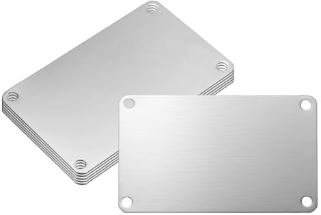 PATIKIL 6Pcs Blank Name Plates, 3.9 x 2.4 304 Stainless Steel Silver | Rectangle Brushed Engraved Plate,Custom Laser Engraving Blank,with Holes,for Personalized Nameplate Home Office DIY
