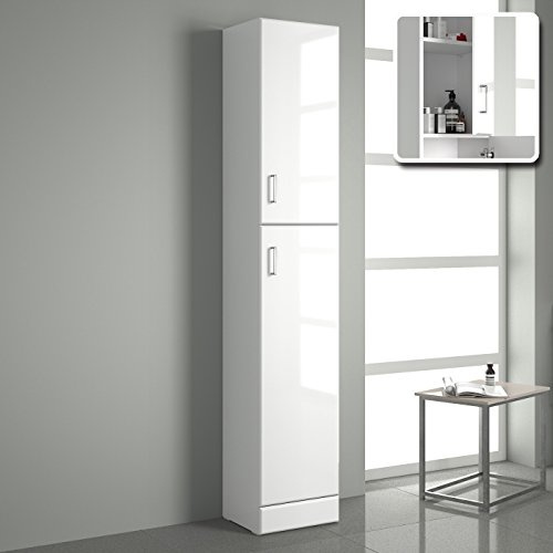 Tall Gloss White Bathroom Cupboard Reversible Storage Furniture Cabinet