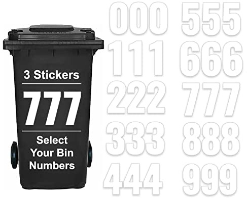 Pack of 3 White Bin Numbers for Wheelie Self Adhesive Waterproof Number - 7 (17 cm) Bin Stickers Packwith®