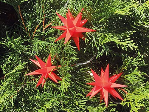 3D LED 9 kleine Sterne Ø 8 cm Sternenkette Lichterkette Weihnachtsstern Außenstern Adventsstern - für den Tannenbaum für innen und außen – Länge 8 m Kabel mit Timer wetterfest von Dekowelt (Rot)
