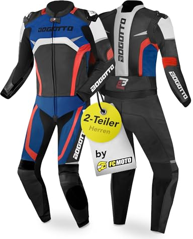 Bogotto Misano Tuta in pelle da moto a due pezzi, nero/bianco/rosso/blu, 48