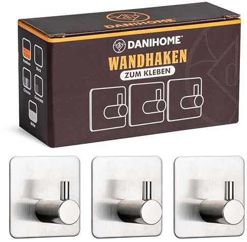 DANIHOME® Handtuchhalter Chrom Ohne Bohren - Elegante Klebehaken für Küche & Bad, Wandhaken Selbstklebend Silber, Kleben Statt Bohren Extra Stark, Modernes Edelstahl-Design für Höchste Ansprüche