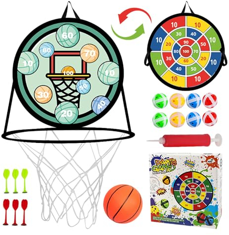 Klett Dartscheibe Kinder Mit Basketballkorb, 2 in 1 Dartboard Wurfspiel Und Basketball Spiele, Doppelseitiges Mini Basketballkörbe & Dartspiel, Outdoor Indoor Spielzeug Weihnachten Geschenk (Grün)