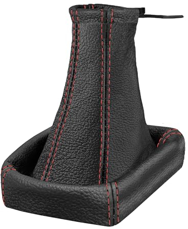 Schaltsack Schalthebelmanschette kompatibel mit Opel Astra G Bj. 1998-2009 Echtleder schwarz mit roter Naht