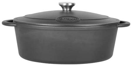Sitram 714949 - Casseruola ovale in ghisa smaltata, 6,5 litri, esterno nero e interno bianco, tutte le fonti di calore incluse induzione, ideale per pasti da 6 a 8 persone