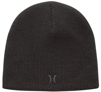 Hurley Mens Icon Staple Beanie - Classic Loose Knitted Lightweight Hat for Men, Black/(Black)