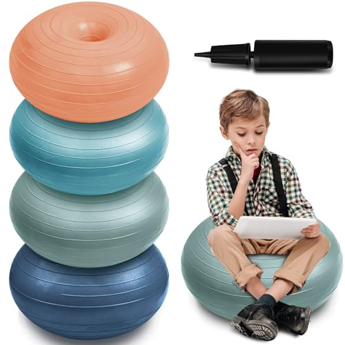 Lewtemi 4 asientos flexibles para aula, sillas de pelota de yoga para niños, pelota inflable, silla de oficina, entrenador de equilibrio de estabilidad con inflador negro para silla de escritorio de
