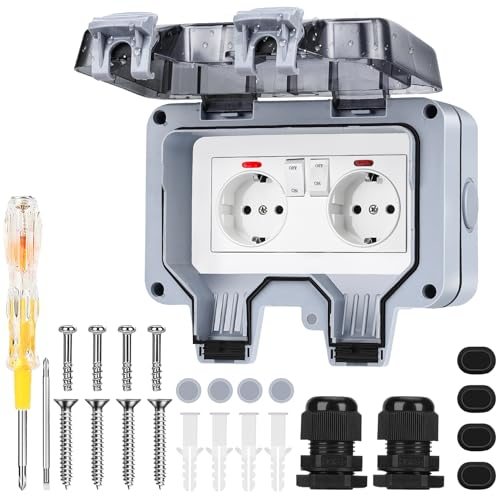 Prise extérieure étanche, IP66 Prise extérieure étanche Prise extérieure double Étanche pour les pièces humides Jardin Extérieur