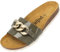 Palado Pantoletten Damen Gozo - bequeme Sandalen Made in Spain - Hausschuhe mit dämpfendem Kork-Fußbett - modische Sommerschuhe Khaki Lack UK8 - EU41