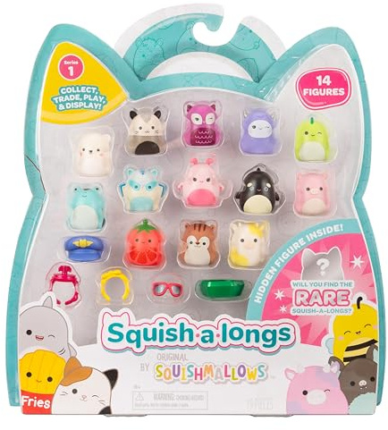 Squish-a-longs Pack de 8 par Original Squishmallows - Mini-Squish de 2,5 cm avec 2 Accessoires, 1 Bague et Un Guide du collectionneur - pour Collectionner, échanger et Jouer