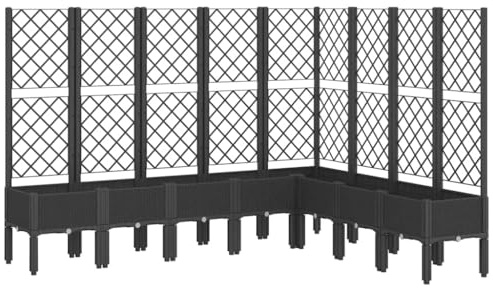 vidaXL Odlingslåda med spaljé svart 200x160x142 cm PP, blomlåda, L-formad odlingslåda, l-formad blomlåda, blomlådor, L-formade odlingslådor