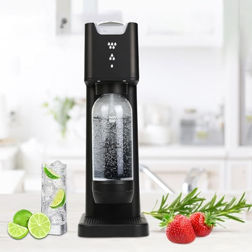 Máquina de agua con gas y refrescos, carbonata cualquier bebida, control de voz inteligente, alivio de presión totalmente automático, con 2 botellas de agua (1 litro y 0.5 litros), 1 cubierta