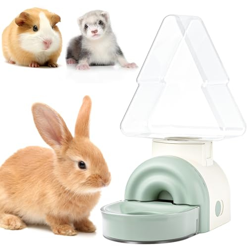 mini&moe Rabbit Water Bottle - 17.6oz Guinea Pig Water Bottle No Drip for Cage Automatic Gravity Silent Hanging Bunny Water Dispenser with Floating Bowl for Hamster, Gerbils, Ferret, Chinchilla