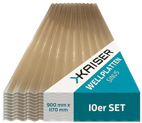 KAISER plastic® Wellplatten Bronze | Wellplatten Dach, Welldach Kunststoff | Dachplatten wetterfest | Überdachung | Sinus 76/18 – 90 x 117 cm | 10 Stk.