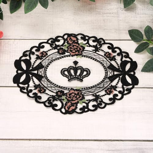 sourcing map 2 manteles individuales de encaje, 11.8 x 4.6 pulgadas, tapetes de mesa vintage ovalados bordados de ganchillo para decoración del hogar, color negro