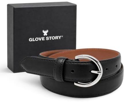 GLOVE STORY Ceinture Femme en Cuir Noir - Boucle Métal Élégante Style Habillé - Coffret Cadeau Accessoire Mode Haut de Gamme pour Jean, Tailleur Costume et Pantalon - Largeur 35mm