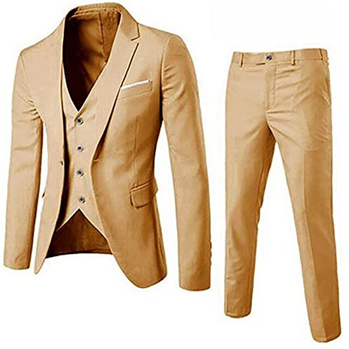 Costume formel 3 pièces pour homme, blazer à boutons, coupe ajustée, solide, business, smoking moderne, blazer de mariage, 03 kaki, 3XL