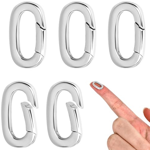 DIPZO 5Pcs 18K Jewellery Clasps and Closures – Spring Ring Necklace Shortener, Bracelet Clasps Extender Clips for Chain Fasteners and Jewellery Making, Silver