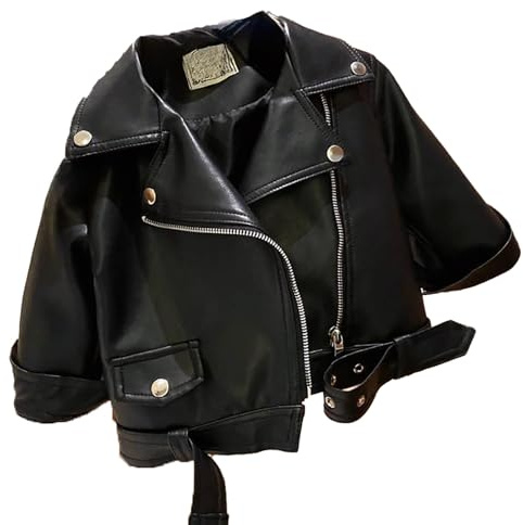 Genérico Chaquetas para niños y niñas, estilo motociclista, con gran solapa, cremallera, elegante y genial, chaqueta de cuero, 2024, otoño e invierno, imprescindible, debe llevarse a la izquierda, Bk1