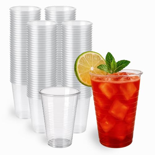 DUNWAVE, 200 Vasos Desechables 220ml, Vasos de Plástico Desechables, Vasos de Plástico, Vasos para Fiestas y Cumpleaños, Vasos Desechables de Plástico Transparente (200)