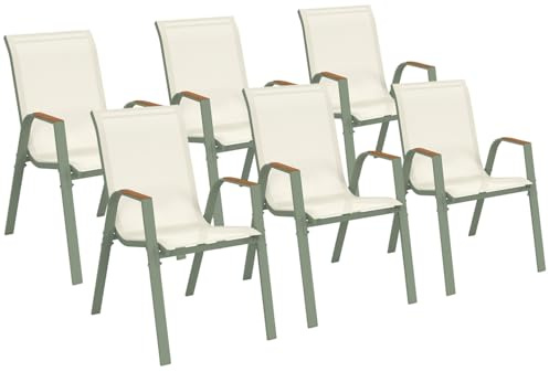 IDMarket - Lot de 6 chaises de Jardin NOUMEA empilables Vert et Bois | En métal et textilène