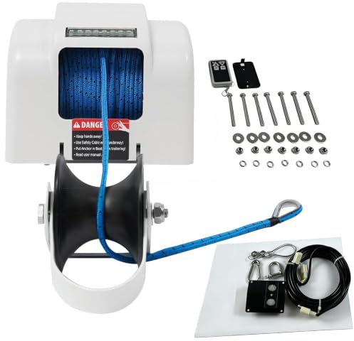 12V Electric Anchor Winch, 46Lb Marine Anchor Windlass with Remote Control, 100Ft Pre-wound Rope for Fishing Boats & Pontoon Boats