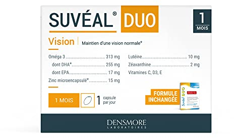 Densmore - SUVEAL Duo - Complément Alimentaire Ophtalmologique à base de DHA (Oméga 3), Lutéine, Zéaxanthine, Vitamines et Zinc - Idéal Vision - 30 Capsules - Cure de 1 mois - Fabriqué en France