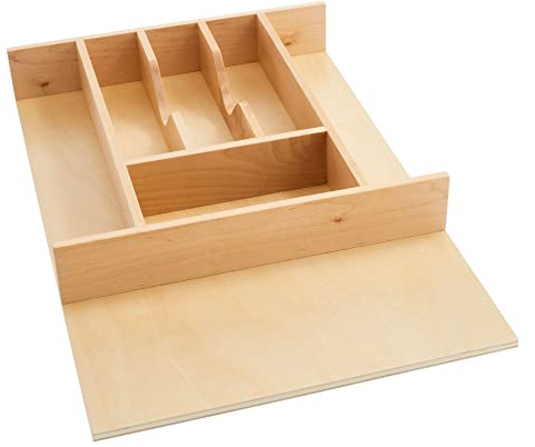 Rev-A-Shelf Trim-to-Fit Silverware Drawer Organizer For Kitchen Utensil Cutlery Cabinet Storage, Natural Maple Wood 7 Compartment Tray Insert, 4WCT-1