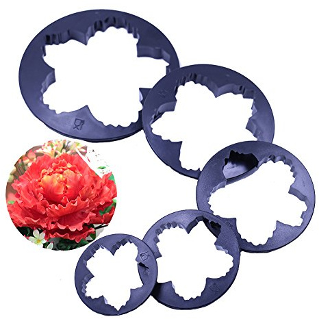 SK 5-Piece Peony Fondant Cutters Set Sugarcraft Modeling Tools Kit for Cake Decoration Black