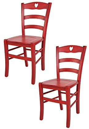 t m c s Tommychairs - 2er Set Stühle Cuore für Küche und Esszimmer, Robuste Struktur aus Buchenholz, in Anilinfarbe Rot lackiert und Sitzfläche aus Holz